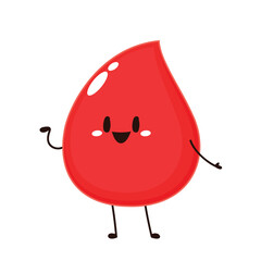 Red Blood Drop Cartoon Character. Vector Illustration Flat Design Isolated On Transparent Background. Red Blood Cell Mascot.