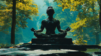 A statue of a person in a meditative pose.