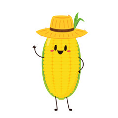 Corn cartoon vector. Cute vegetable vector character isolated on white. Corn mascot.