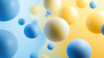 Abstract background with 3d spheres floating in front of a blue and yellow background