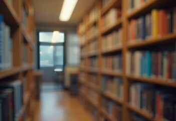 Blurred Bookshelf Background for Library Use