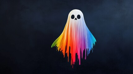 Colorful ghost illustration with a gradient design on a dark background.