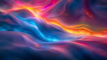 Fototapeta premium A dynamic abstract image of vibrant blue, pink, and yellow colors flowing in smooth, swirling patterns, symbolizing energy and creativity.