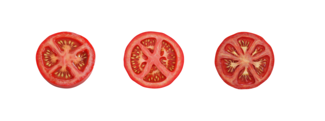 Slices of tomato on white background