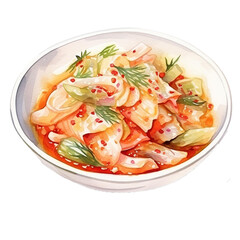 Colorful bowl of fresh salad with vegetables, herbs, and a spicy dressing. isolate on transparent background