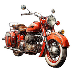 Fototapeta premium Vintage red motorcycle isolate on transparent background