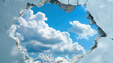 A Hole in the Wall Reveals a Cloudy Sky