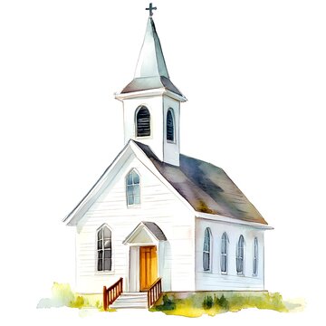 white church watercolor painting clip art preview