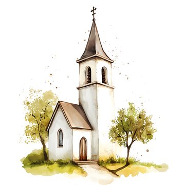 recommend clip art: Watercolor Illustration of a Church with Trees and Cross.