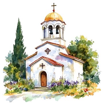 watercolor church building with golden dome clip art preview