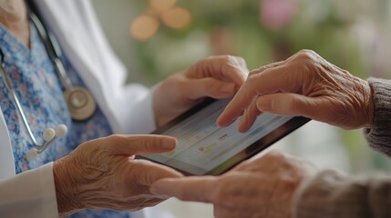 Obraz premium Doctor and Patient Reviewing Medical Data on a Tablet