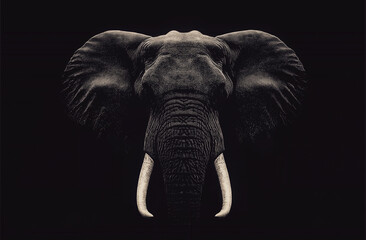 An elephant with black background with front pose.