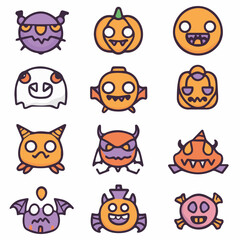 Outline icon set of Halloween Cute Monster