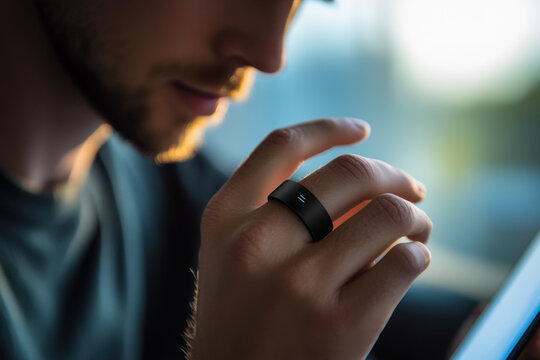 Man wearing a smart ring that is monitoring his brain waves