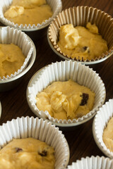 Photograph of muffin dough ready to go in the oven.