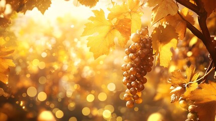 2D winery scene in autumn, golden leaves and ripe grapes, abstract style, high-quality, sharp images