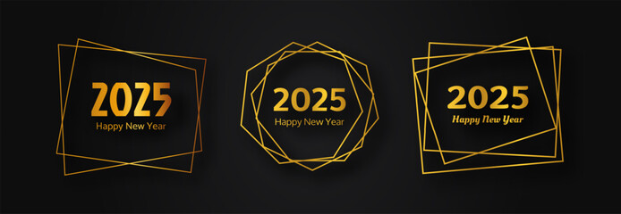 2025 Happy New Year gold geometric polygonal background