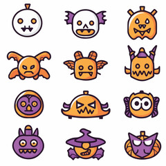 Outline icon set of Halloween Cute Monster