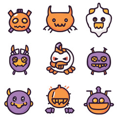 Obraz premium Outline icon set of Halloween Cute Monster