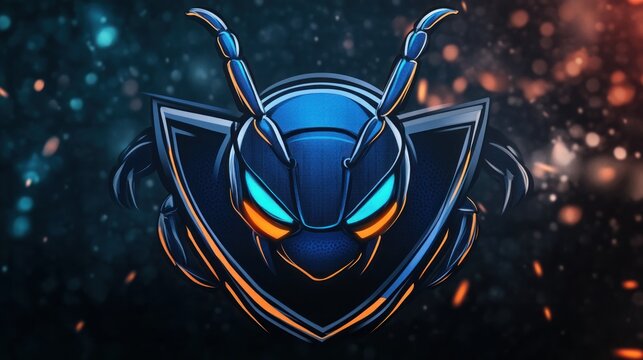 Illustration gaming mascot ant head logo design E-Sport background wallpaper AI generated image