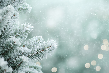 Mint Christmas Background with Snow-Covered Trees