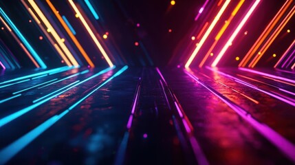 Colorful neon lights creating a futuristic, vibrant atmosphere on a dark background.