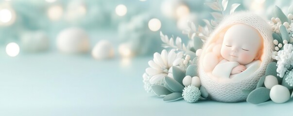 Close-up of a fetus in a warm, glowing womb, surrounded by soft flowers and leaves, fetus, nature and nurture