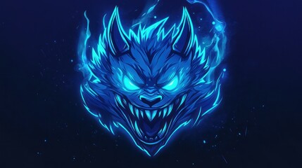 Blue aura wolf animal head logo sport design mascot gaming e-sport template background wallpaper AI generated image