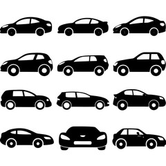 set of cars auto vector silhouette illustration. black automobile  