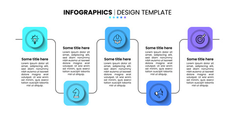 Infographic template. A zigzag line with 5 steps and squares