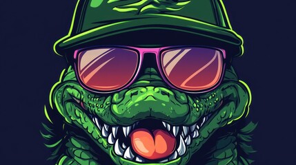 Crocodile style glasses and hat animal head design playboy and gaming mascot background wallpaper AI generated image