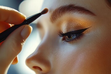 Close-up of a person applying makeup, showcasing precise brush technique and stunning eye makeup details.