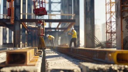 Construction Site with Crane and Workers