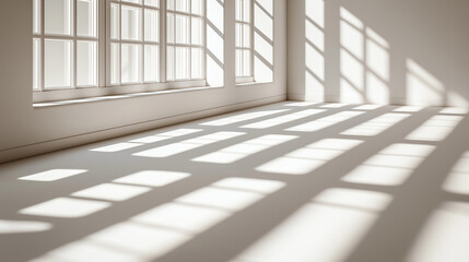 Obraz premium realistic and minimalist blurred natural light windows shadow overlay on wall paper texture abstract background minimal abstract light white background for product presentation, Ai