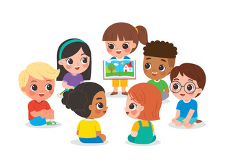 A Girl talks to  friends sit on floor in circle and listen to her, listening intently.