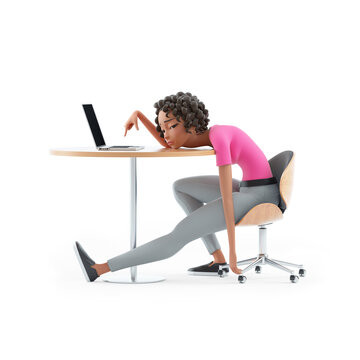 3d exhausted beautiful woman leaning on her desk