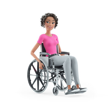 3d beautiful woman sitting in wheelchair
