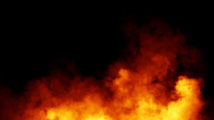 Abstract fire smoke misty fog on isolated black background. Texture overlays. Design element.