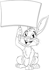Easter Bunny Rabbit Holding a Sign Cartoon