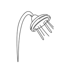 A shower head is shown with a white background. The shower head is pointed up and has a spray pattern. Concept of cleanliness and freshness, as well as the idea of taking a shower to start the day