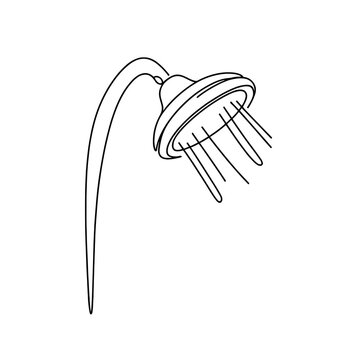recommend clip art: A shower head is shown with a white background. The shower head is pointed up and has a spray pattern. Concept of cleanliness and freshness, as well as the idea of taking a shower to start the day