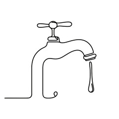 A water faucet with a line drawing of water dripping from it. Concept of movement and fluidity, as if the water is flowing out of the faucet