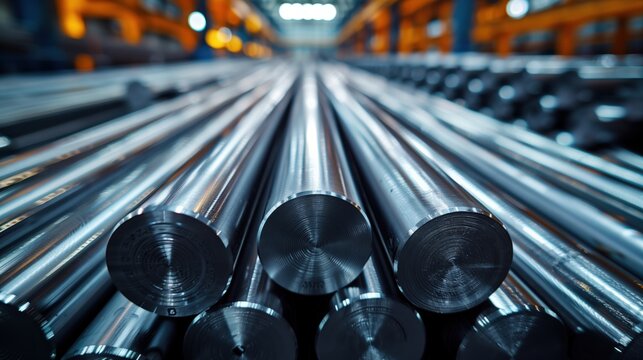 Black Steel Bars Stacked in Industrial Facility