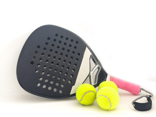 Isolated on white paddle tennis racket and balls, sports objects