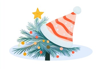 Obraz premium Illustration of a festive hat as a Christmas tree ornament on a white background