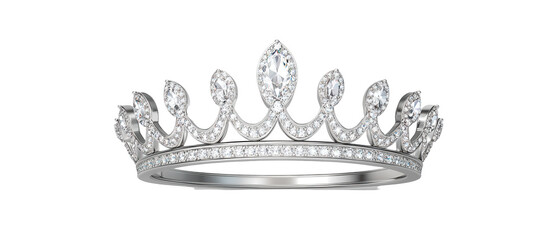 A white and silver tiara with diamonds