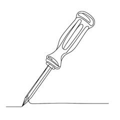 A black and white drawing of a screwdriver. The screwdriver is pointed and has a handle