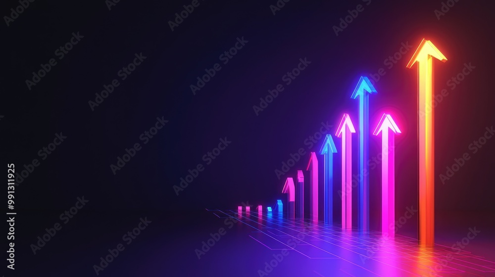 Wall mural a chart with an upward trend and glowing arrows, symbolizing progress and growth with space for addi