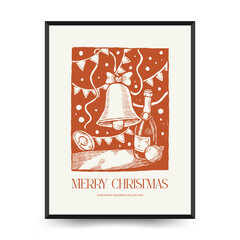 Merry Christmas and Happy New Year vertical flyer or poster template. Modern trendy Matisse minimal style. Hand drawn design for wallpaper, wall decor, print, postcard, cover, template, banner.