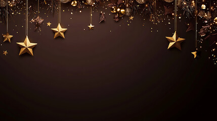 Christmas background with golden stars and garlands on a deep blue backdrop